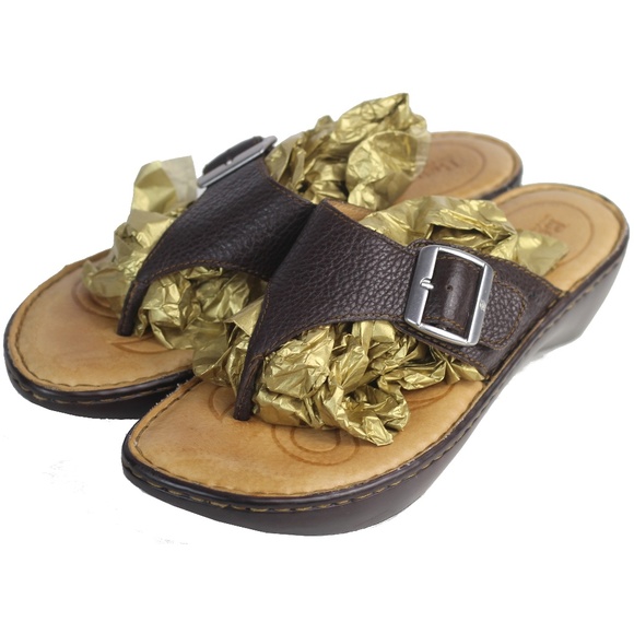 BORN Womens Leather Thong Sandals 10 Brown - Picture 2 of 8